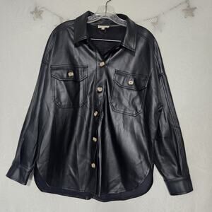 Aaron & Amber Small Oversized Faux Leather Button Down Shirt Jacket Soft Edgy